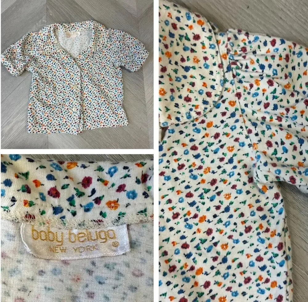 Vintage Baby Beluga Floral Knit Puff Sleeve Button Down Shirt Top Girls 2T 3T